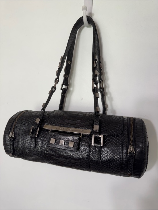 Charles David Handbags - Charles David Black Leather Snakeskin Embossed Barrel Shoulder Bag
